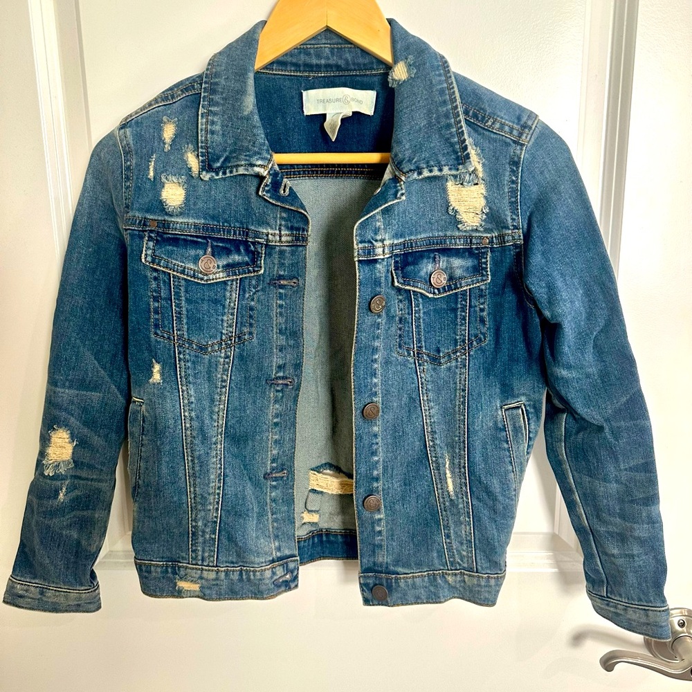 Girls Distressed Denim Jean Jacket
